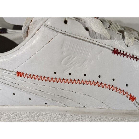 Puma Shoes Clyde Zigzag Men\'s Size 12 White Leather Lace Up Sneakers